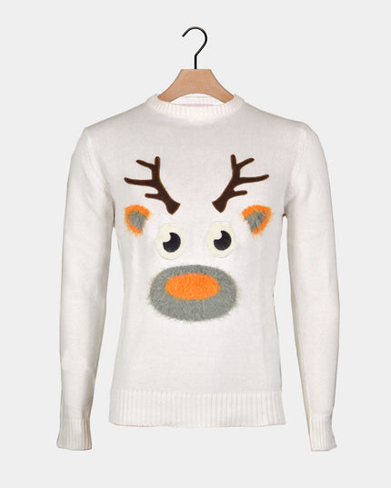 3D Reindeer Couples Christmas Sweater - White