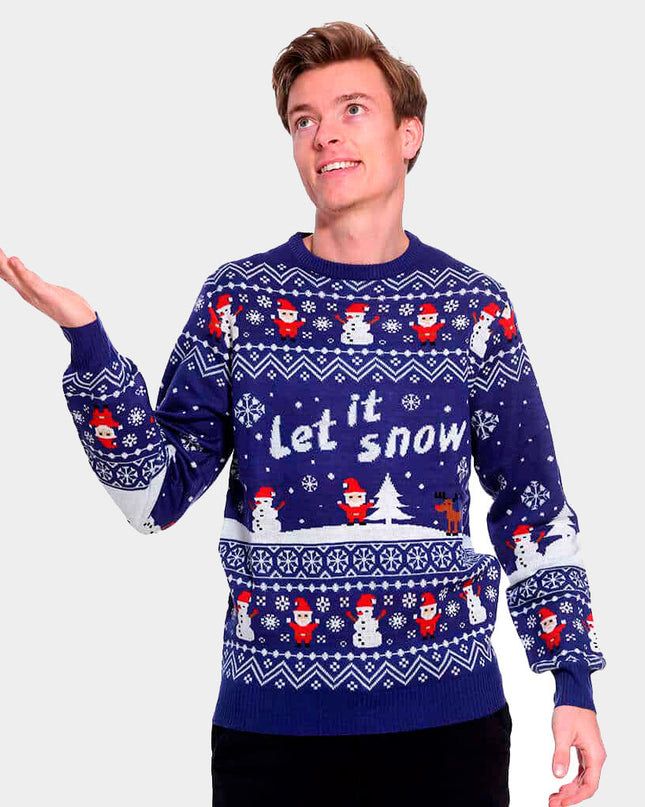 Blue "Let it Snow" Couple Christmas Sweater