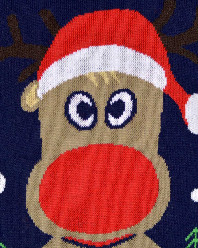 Navy Blue Christmas Sweater with Santa's Reindeer
