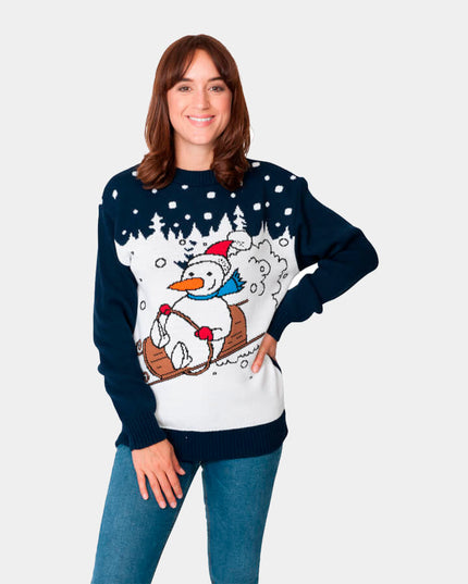 Christmas Sweater with Snowman in Sleigh