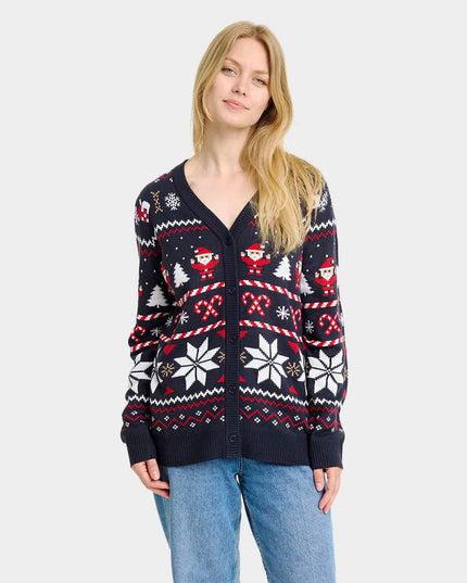 Blå Cardigan Par Christmas Sweater med Polare Stjerner
