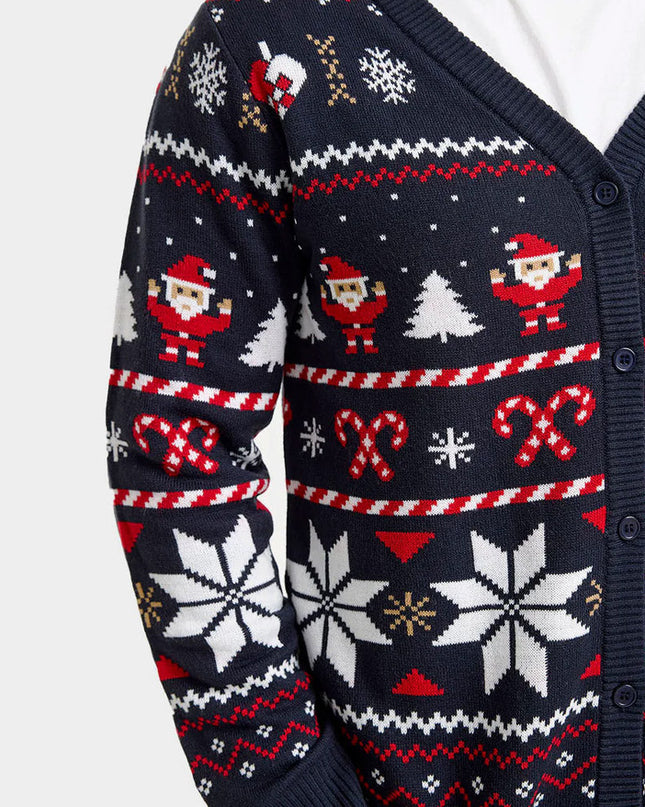 Blå Cardigan Par Christmas Sweater med Polare Stjerner