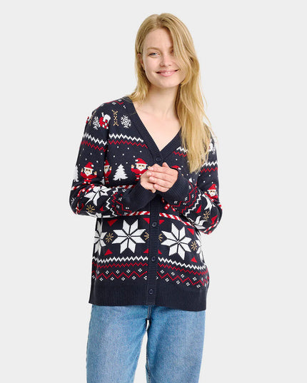 Blå Cardigan Par Christmas Sweater med Polare Stjerner