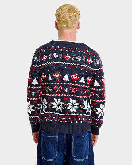 Blå Cardigan Par Christmas Sweater med Polare Stjerner