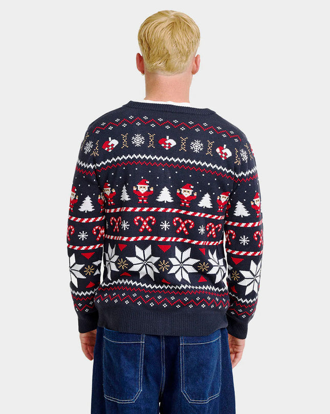 Blå Cardigan Par Christmas Sweater med Polare Stjerner