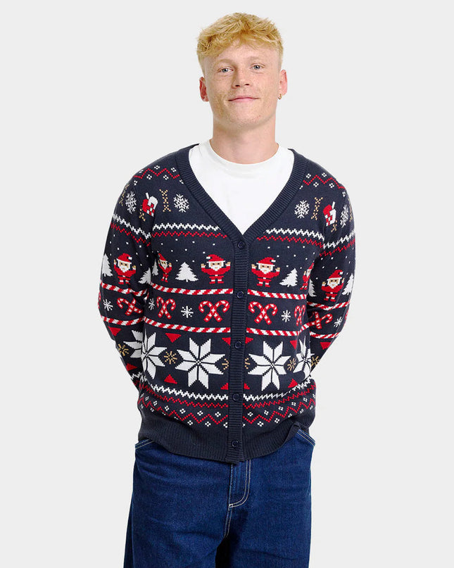 Blå Cardigan Par Christmas Sweater med Polare Stjerner