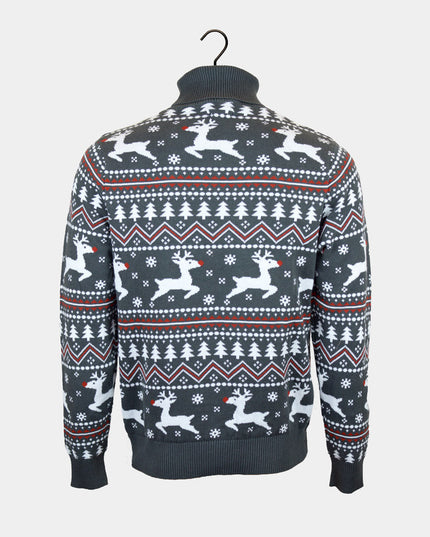 Suéter de Navidad Gris con Cuello Alto para Parejas con Renos