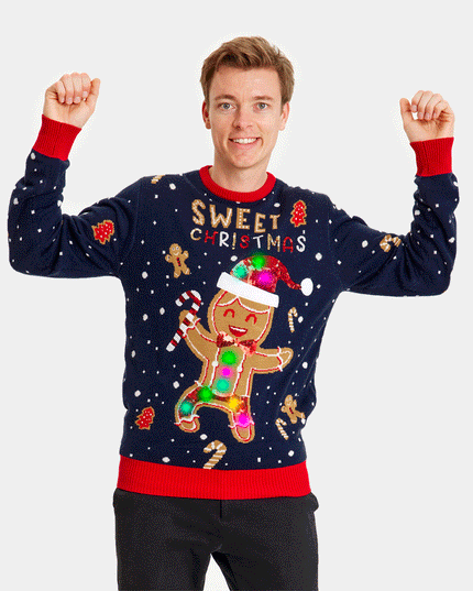 LED Ginger Cookie Christmas Sweater for Couples - Blue