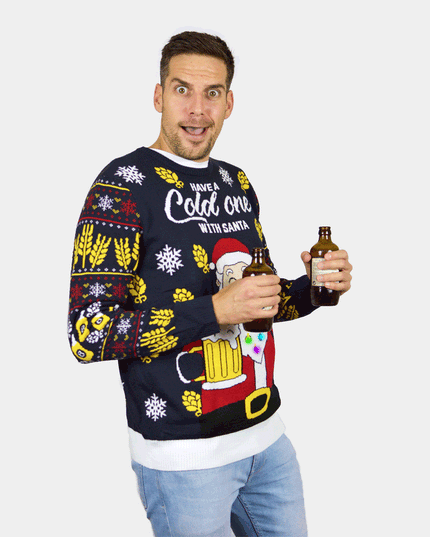 Jersey navideño LED para parejas con Santa y cerveza