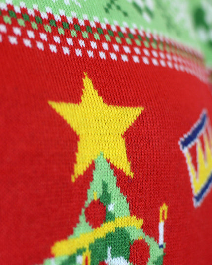 LED Red Christmas Sweater for Couples - Christmas Tree Design