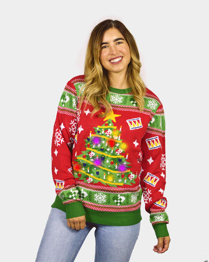 LED Red Christmas Sweater for Couples - Christmas Tree Design