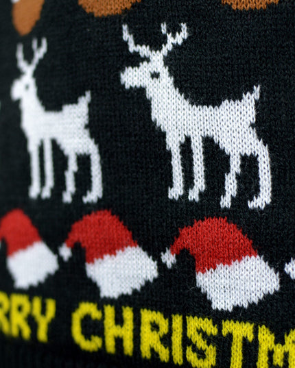 Christmas Sweater for Couples Black with Trees, Reindeer, Gifts