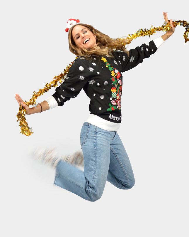 Suéter navideño negro para parejas con árbol de Navidad