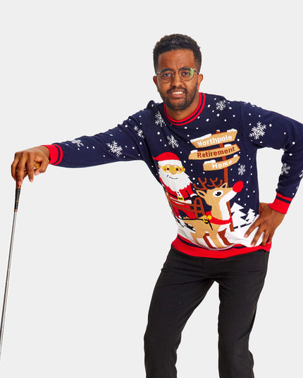 Couples Christmas Sweater with Santa and Walker on Retirement Path | Outlet Sale