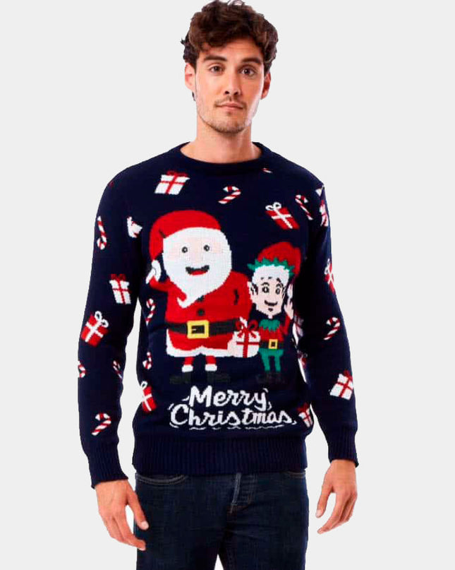 Couples Christmas Sweater - Santa Claus and Elf Design