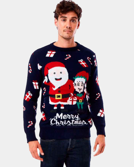 Couples Christmas Sweater Featuring Santa and Elf Design