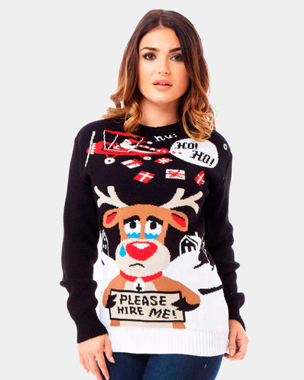Christmas Sweater for Couples Santa and Reindeer Job Search Design