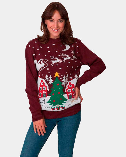 Christmas Sweater with Santa, Sleigh, and Tree