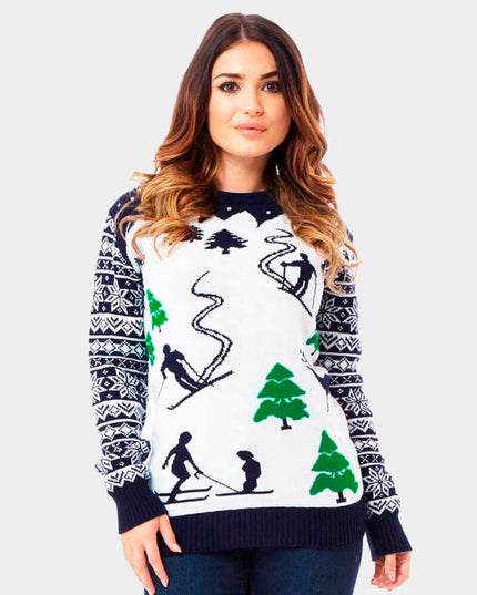 Ski Slope and Skiers Christmas Sweater for Couples
