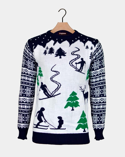 Ski Slope and Skiers Christmas Sweater for Couples