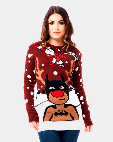 Jersey de Navidad para hombres reno Batman, Santa Claus y Superman