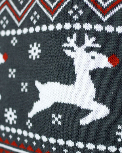 Suéter de Navidad Gris con Cuello Alto para Parejas con Renos