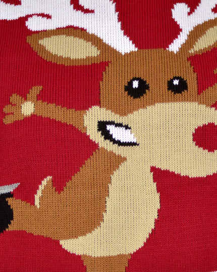 Jersey navideño rojo para parejas con renos patinando
