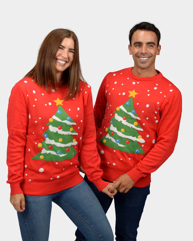 Red Christmas Tree Couples Christmas Sweater