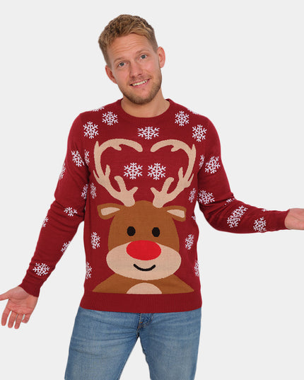 Par juletrøje med rensdyr Rudolph med rød næse