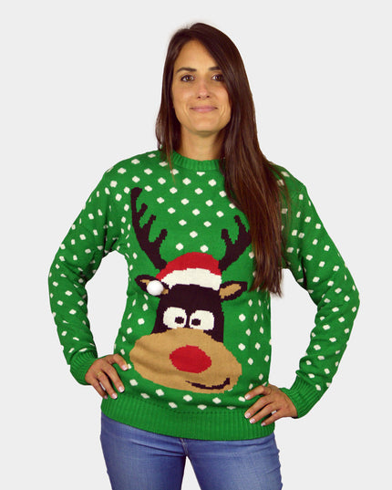 Jersey navideño 3D verde con renos para parejas
