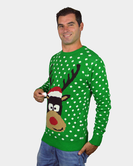Jersey navideño 3D verde con renos para parejas