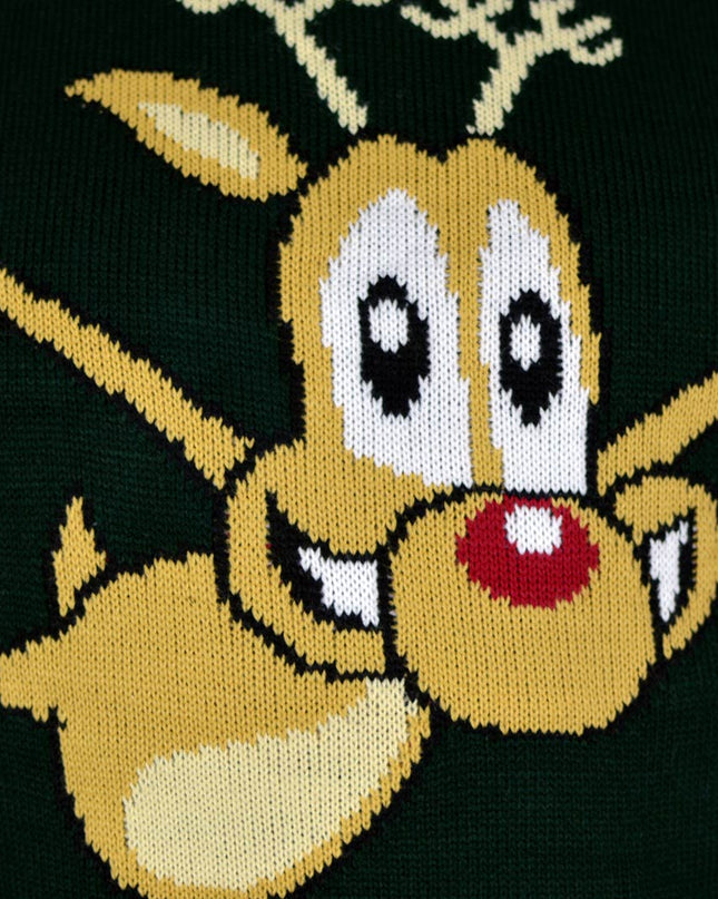 Grøn Sweater med Skøjtende Rensdyr Par