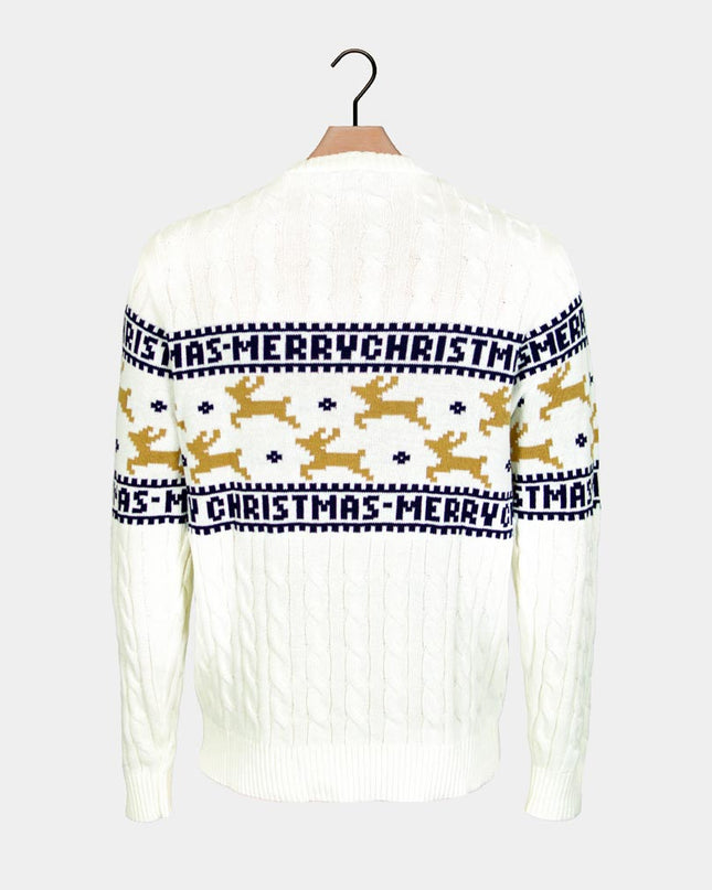 Chic White Christmas Sweater for Kids with Organic Cotton Reindeer