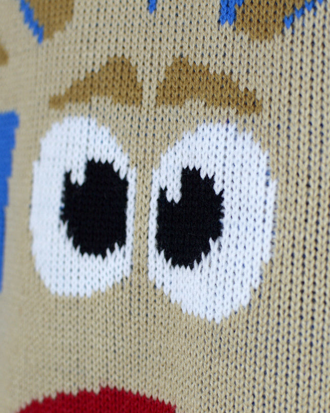 Lys blå juletrøje til børn med rensdyr og sne