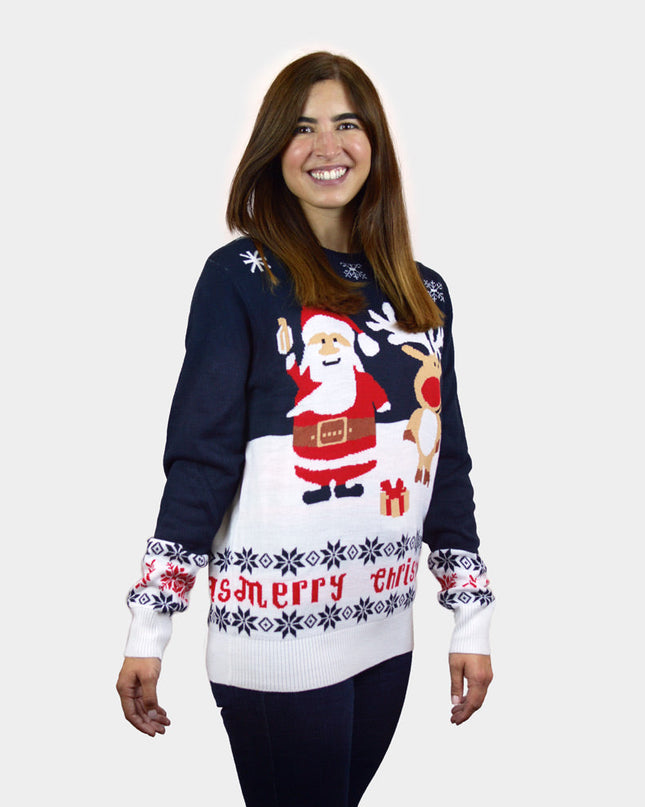Jersey Navideño Azul para Niños con Santa y Rudolph