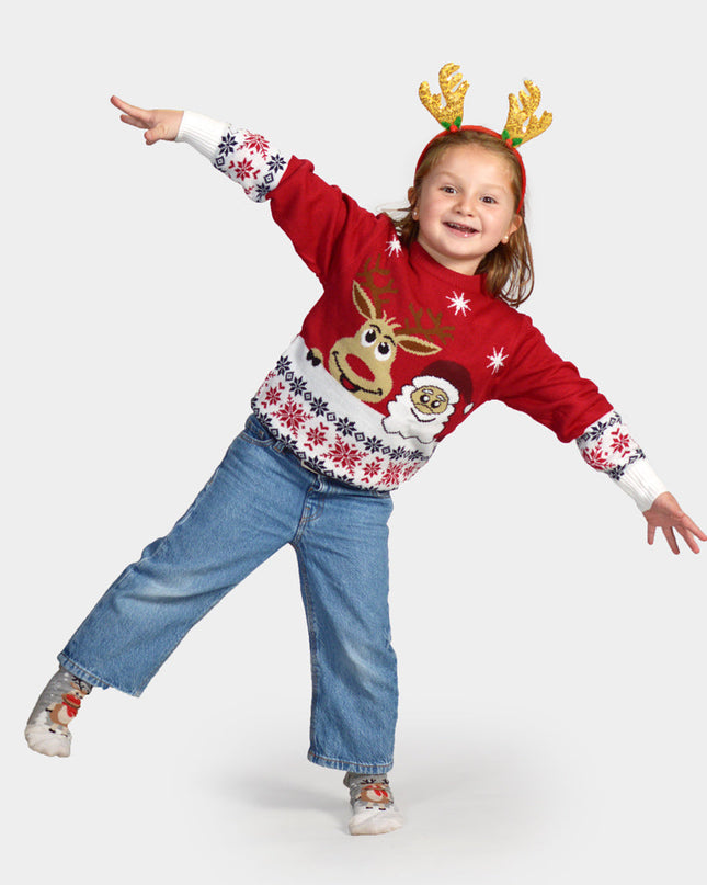 Family Christmas Sweater with Smiling Reindeer Design
