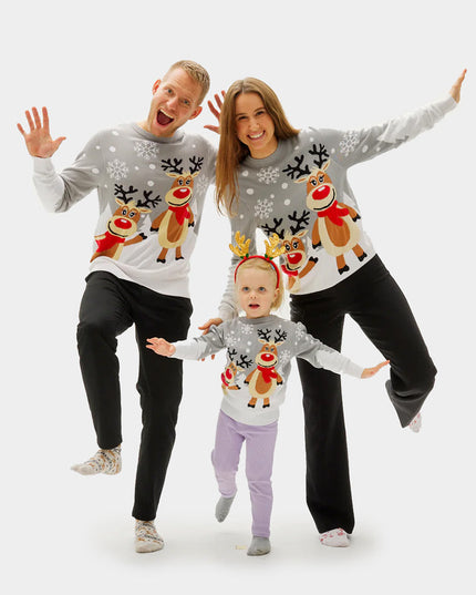 Børns julesweater grå med søde rensdyr