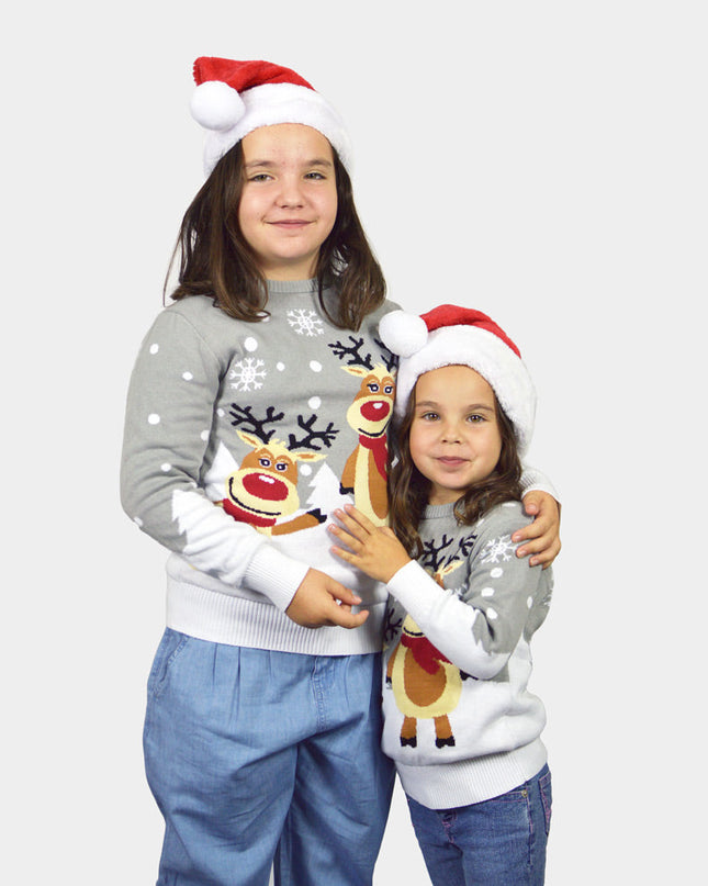 Kids Christmas Sweater Gray with Cute Reindeer