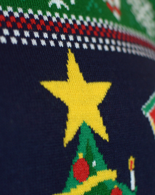 Kids Christmas Sweater Blue with Light-Up Christmas Tree