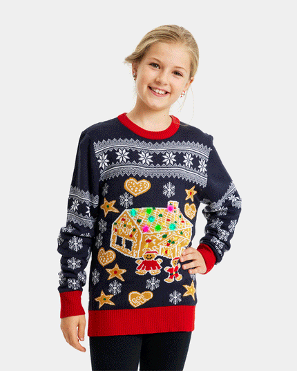 Børns julesweater LED lysende peberkagehus
