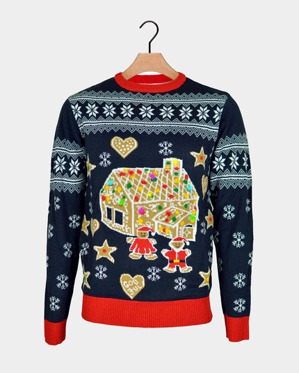 Børns julesweater LED lysende peberkagehus