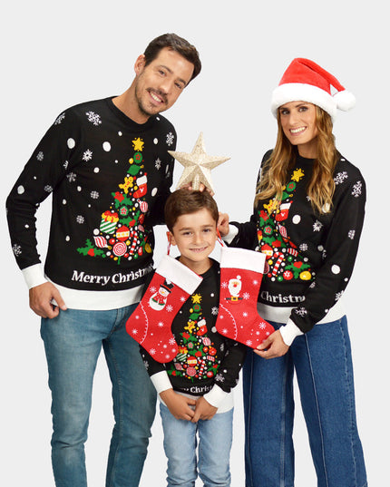 Jersey navidad niños negro con diseño de árbol de Navidad