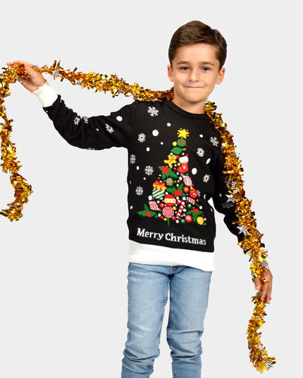 Jersey navidad niños negro con diseño de árbol de Navidad