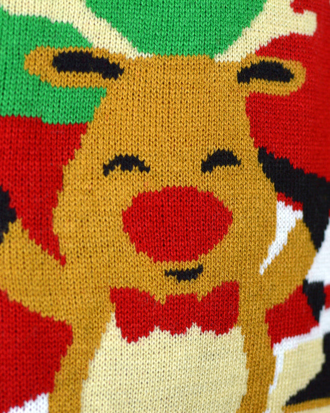 Kids Christmas Sweater with Santa and Reindeer Waving