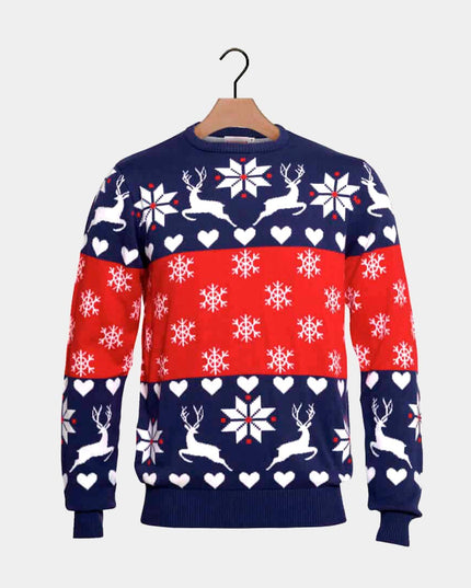 Blå og røde hjerter Reindeer julesweater til børn