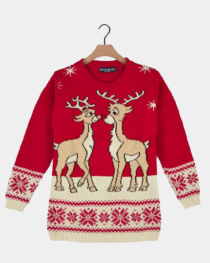 Kids Christmas Dress Red with Baby Reindeer Design