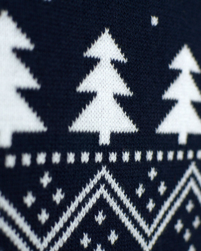 Kids Christmas Sweater Blue with Trees and Santa