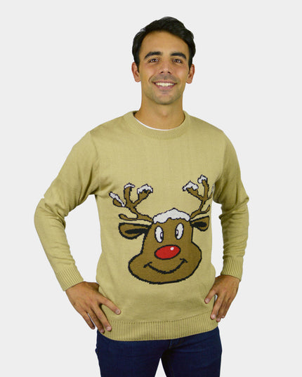 Christmas Sweater for Family Beige with Smiling Reindeer