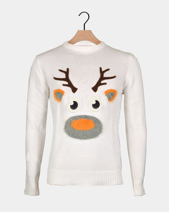Family Christmas Sweater White with 3D Reindeer