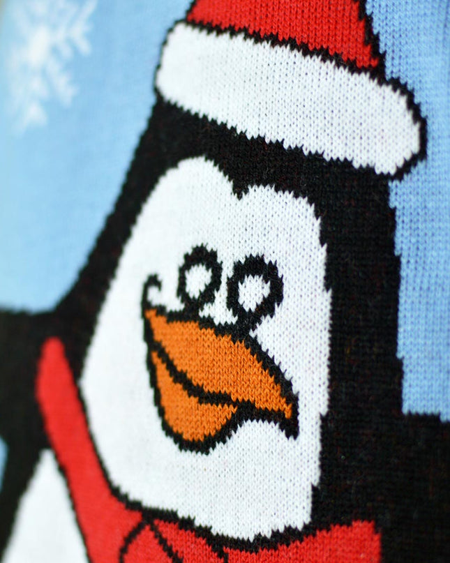 Light Blue Christmas Sweater with Penguin